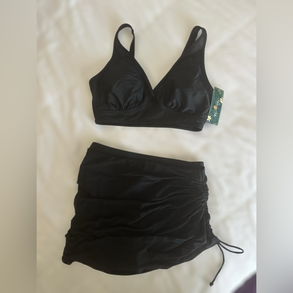 ✨NEW✨Blooming Jelly High Waisted Tummy Control Bikini Skirt Set - Black - Medium - Picture 5 of 6